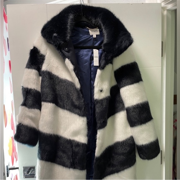 J. Crew Navy and Black Faux Fur Coat - Picture 2 of 5
